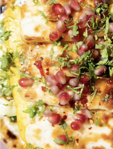 Halloumi flatbread with pomegranate